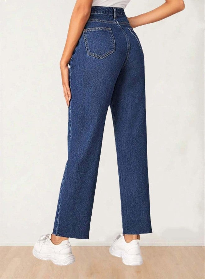 KOTTY Womens High Waist Flared Fit Ankle Length Clean Look Blue Denim Jeans - Image 5