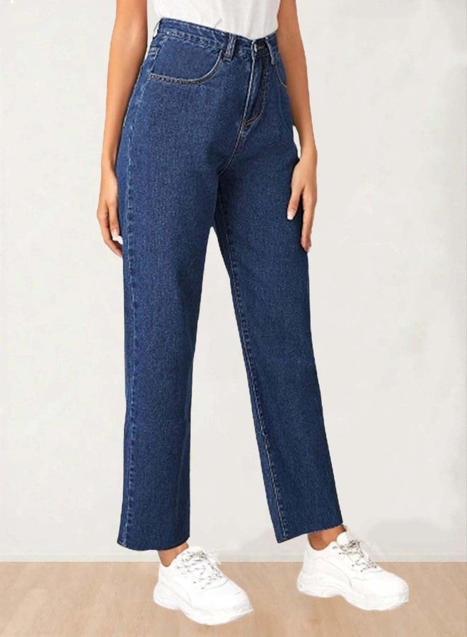 KOTTY Womens High Waist Flared Fit Ankle Length Clean Look Blue Denim Jeans - Image 4