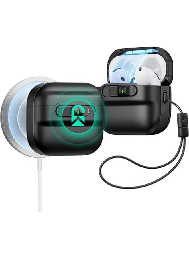 AirPods 4 Case, Compatible with AirPods 4 Gen (2024) (USB-C), MagSafe Compatible, Magnetic Lid Closure, Drop-Proof Protective Case with Wrist Strap, Pulse Series, Black - Image 1