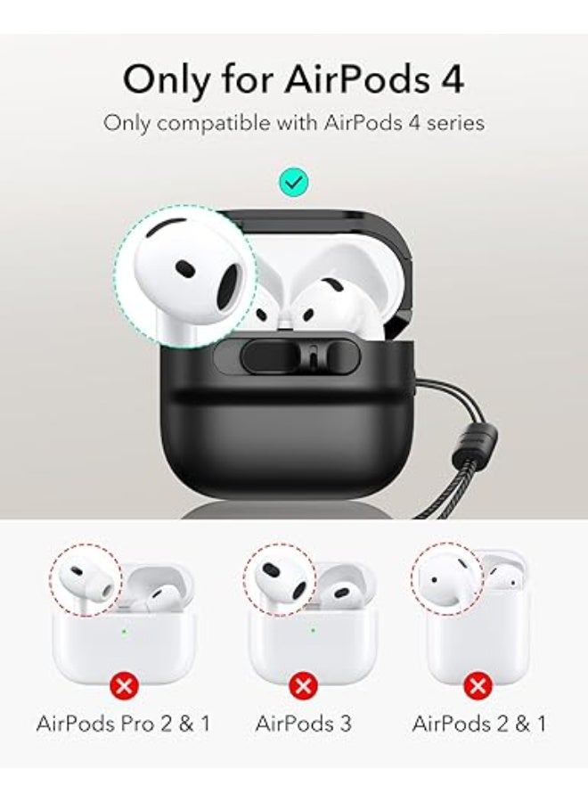 AirPods 4 Case, Compatible with AirPods 4 Gen (2024) (USB-C), MagSafe Compatible, Magnetic Lid Closure, Drop-Proof Protective Case with Wrist Strap, Pulse Series, Black - Image 2