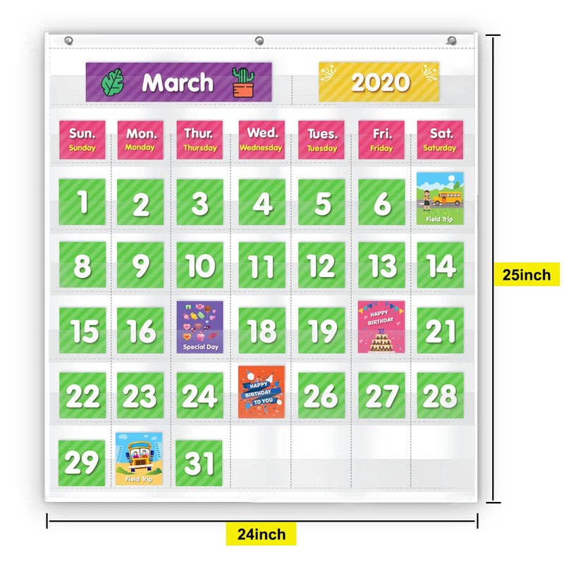 Eamay Classroom Monthly Calendar Pocket Chart with 71 Cards for Kids Learning for Home,White - Image 5