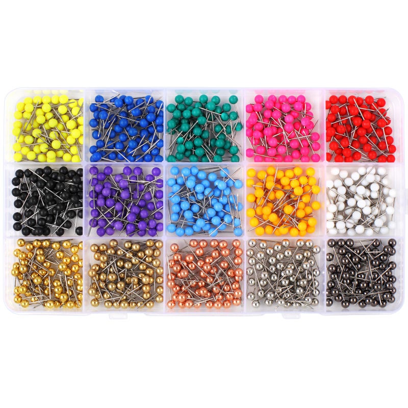 810 PCS Map Pins 18 Inch Map Tacks Colored Push Pins 15 Assorted Colors Each Color 54 PCS in Map Push Pins Push Pins for Bulletin Board