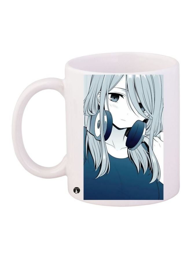 RYN Anime Printed Coffee Mug White/Blue 11ounce
