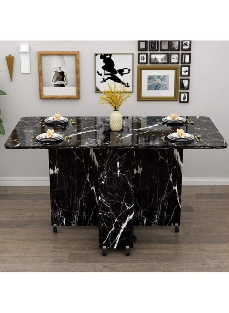Generic Extendable Folding Dining Table Set , Multifunctional Mobile Kitchen Table, Folding Kitchen Table with 2-Layer Shelf, 6 Wheels, With Four Benches  - Image 2