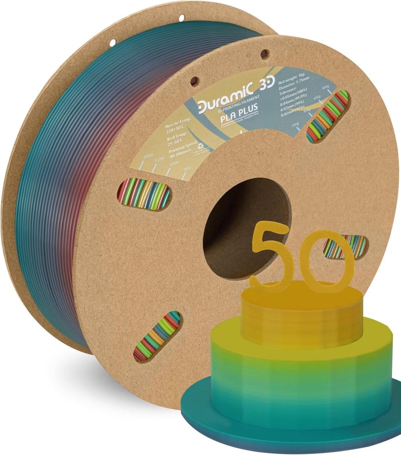 DURAMIC 3D PLA Plus Filament 1.75mm Rainbow Tougher and Stronger Dimensional Accuracy Probability +/- 0.02mm - Image 1