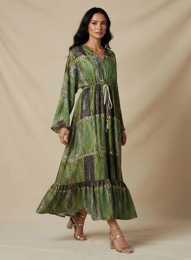 Splash FAV Kaftan Maxi Tie Up Detail Dress with Paisley Print