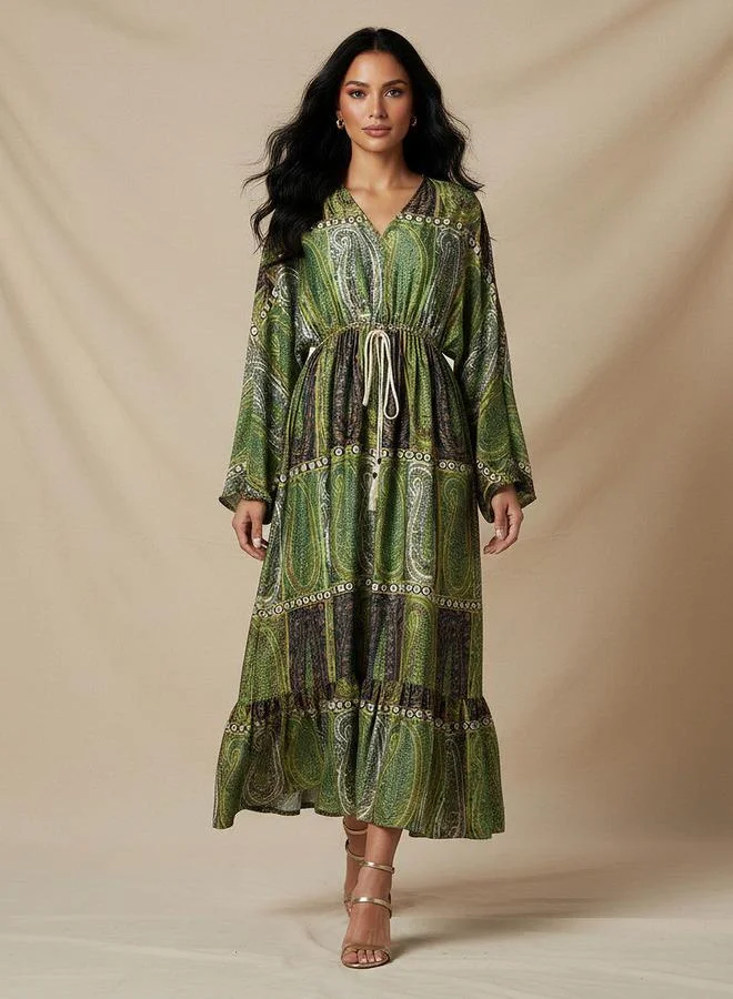 Splash FAV Kaftan Maxi Tie Up Detail Dress with Paisley Print