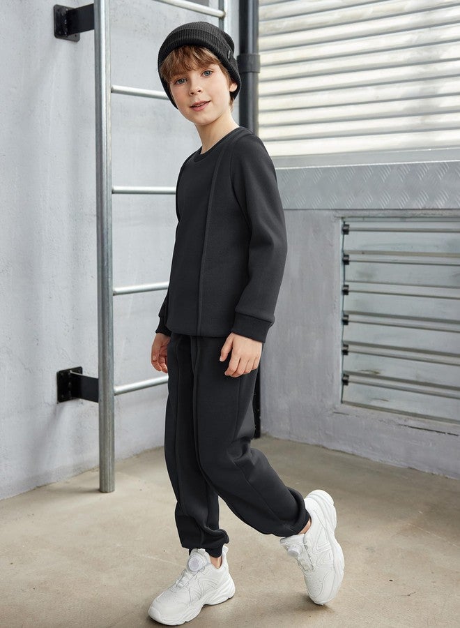 Arshiner Boy Long Sleeve Black T-Shirt Tops Sweatsuit Pants Sets Fall Winter Boys Clothes Size 8 - Image 3