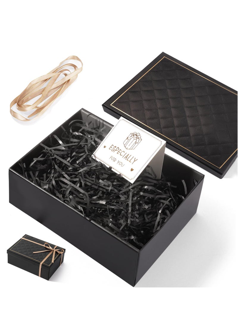 Black Gift Box with Lid Gift Box ( 25 x 18.5 x 5 cm), Rectangular Foldable,Suitable for Bridesmaid Proposal Box,Wedding,Ramadan, Christmas,Halloween, Birthday Gift Packaging - Image 1