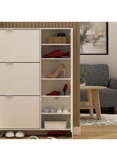 DANUBE HOME Apia Shoe Cabinet 24 Pairs | 24 Pairs Of Shoes| Modern Design Furniture | Wooden Shoe Organizer For Entryway Hallway | Made In Indonesia | L105.4xW23.9xH121.7cm - White  - Image 1
