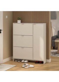 DANUBE HOME Apia Shoe Cabinet 24 Pairs | 24 Pairs Of Shoes| Modern Design Furniture | Wooden Shoe Organizer For Entryway Hallway | Made In Indonesia | L105.4xW23.9xH121.7cm - White  - Image 2