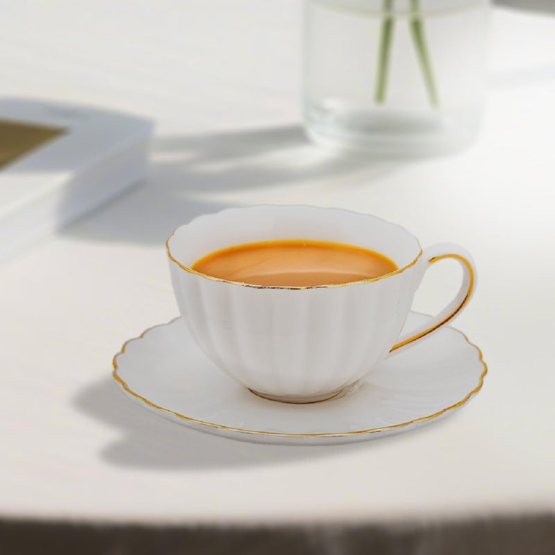 Prefdo Porcelain Tea Cups and Saucers Set of 6 British Style Ceramic Tea Cup Coffee Mug Espresso Cup White Tea Cup Set for Women Home Kitchen Office Coffee Shop Tea Party 200ml7 OZ - Image 2
