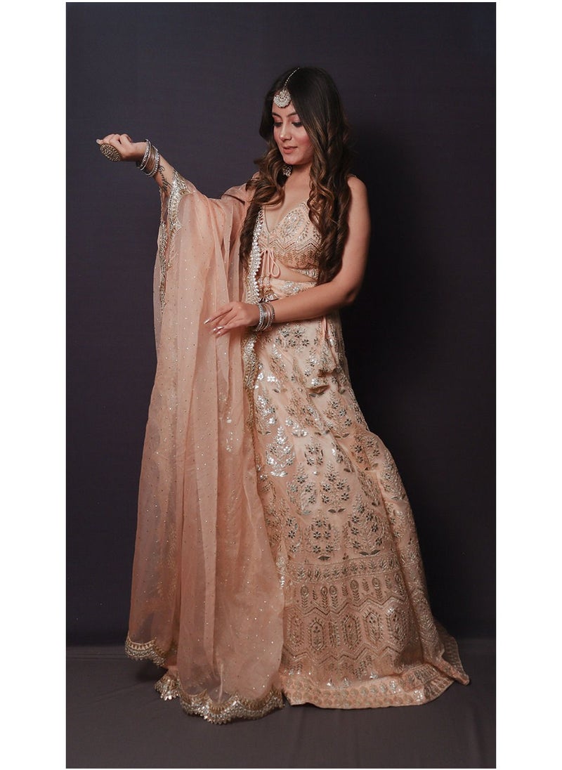 Fashion & Lifestyle - Patra Work in Peach Color Lehenga Set - Image 1