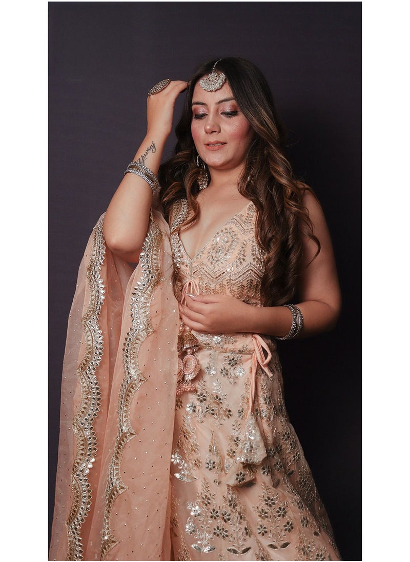 Fashion & Lifestyle - Patra Work in Peach Color Lehenga Set - Image 1