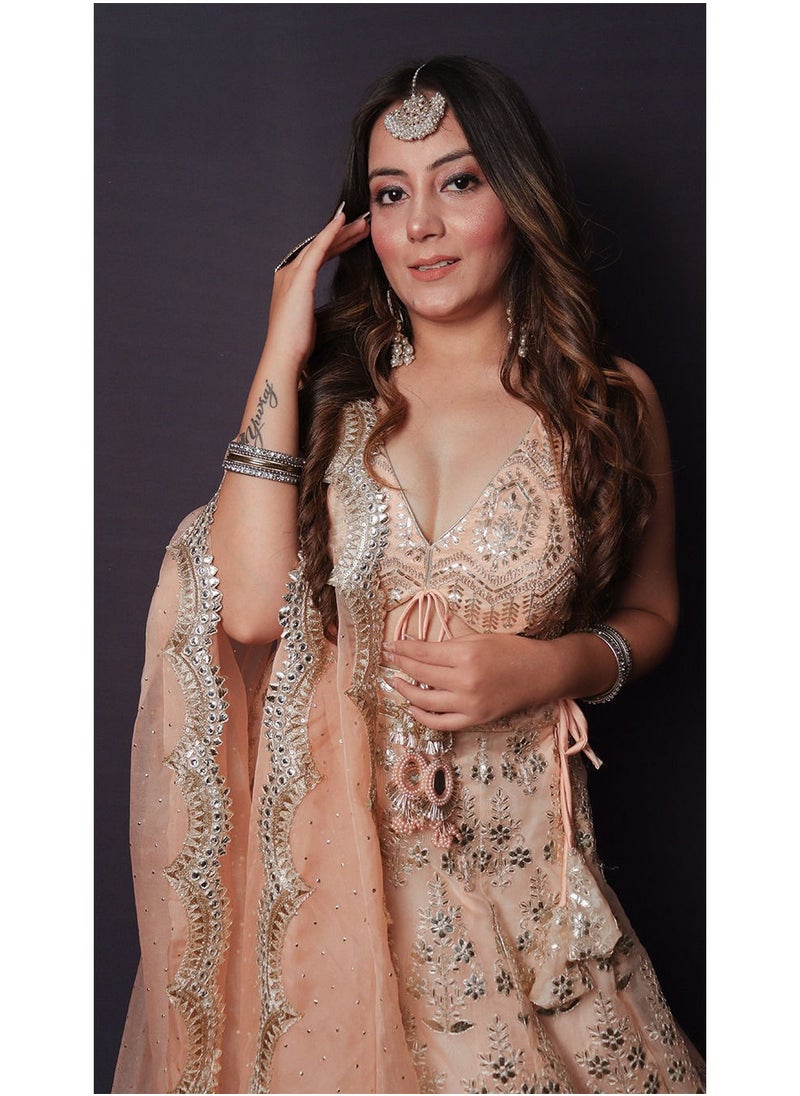 Fashion & Lifestyle - Patra Work in Peach Color Lehenga Set - Image 1