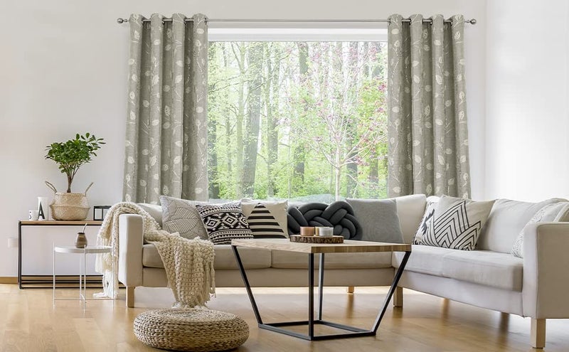 WEST LAKE غرب بحيرة Khaki Tan White Leaf Jacquard Curtain 2 لوحات من الكتان الثقيل غرفة مزخرفة بالظلم مع فروع نمط Grommet Top Window Treatment لغرفة المعيشة/غرفة النوم 50 "" x84 "" x2 - Image 2