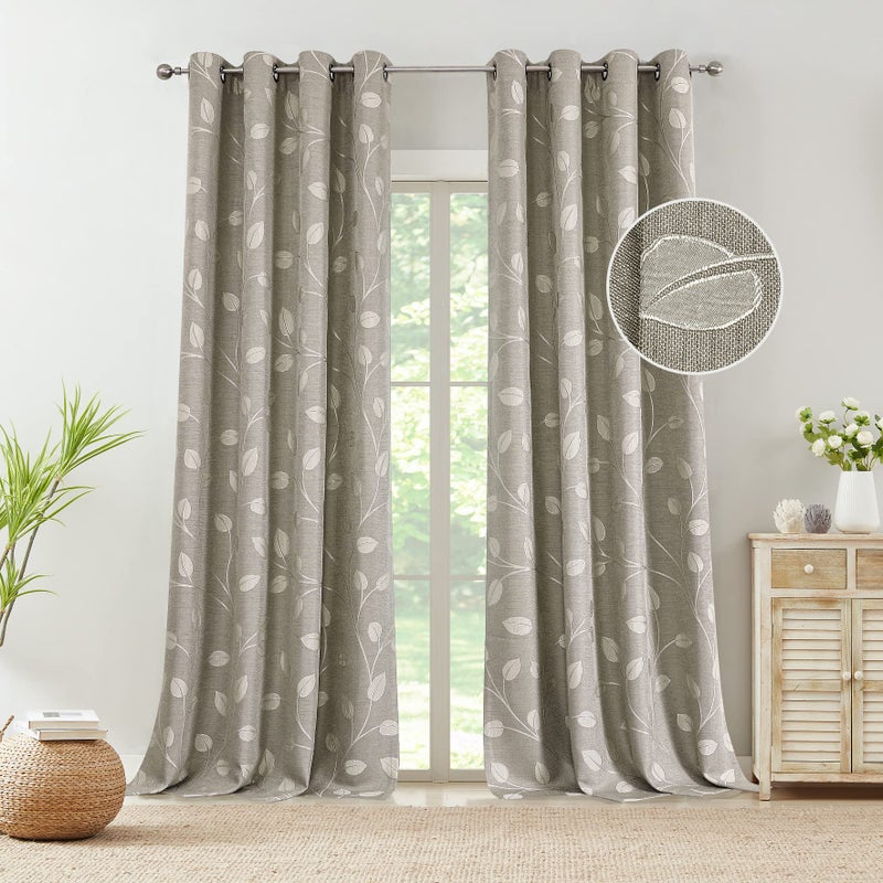 WEST LAKE غرب بحيرة Khaki Tan White Leaf Jacquard Curtain 2 لوحات من الكتان الثقيل غرفة مزخرفة بالظلم مع فروع نمط Grommet Top Window Treatment لغرفة المعيشة/غرفة النوم 50 "" x84 "" x2 - Image 1