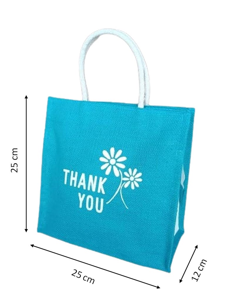 SOMAN Jute Ecofriendly Return Gift Bags Thank You Printed with Zip Blue Pack of 10 Bags - Image 2
