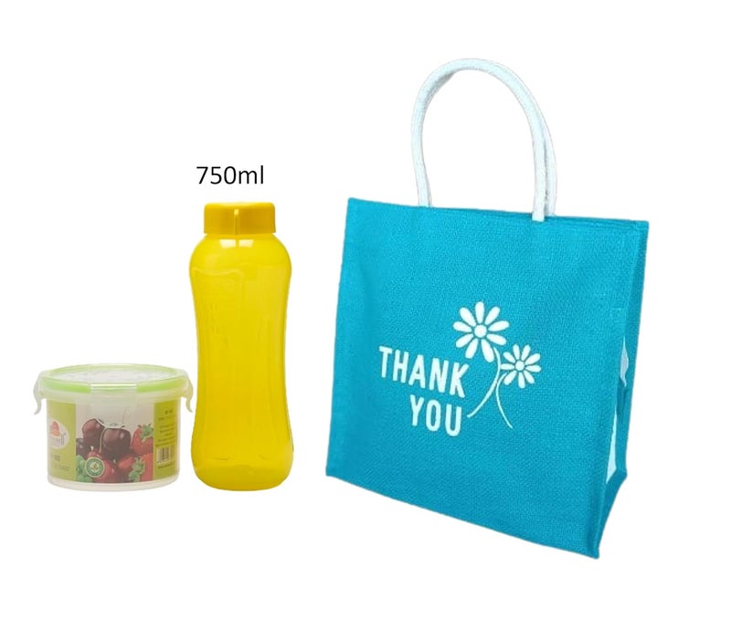 SOMAN Jute Ecofriendly Return Gift Bags Thank You Printed with Zip Blue Pack of 10 Bags - Image 4