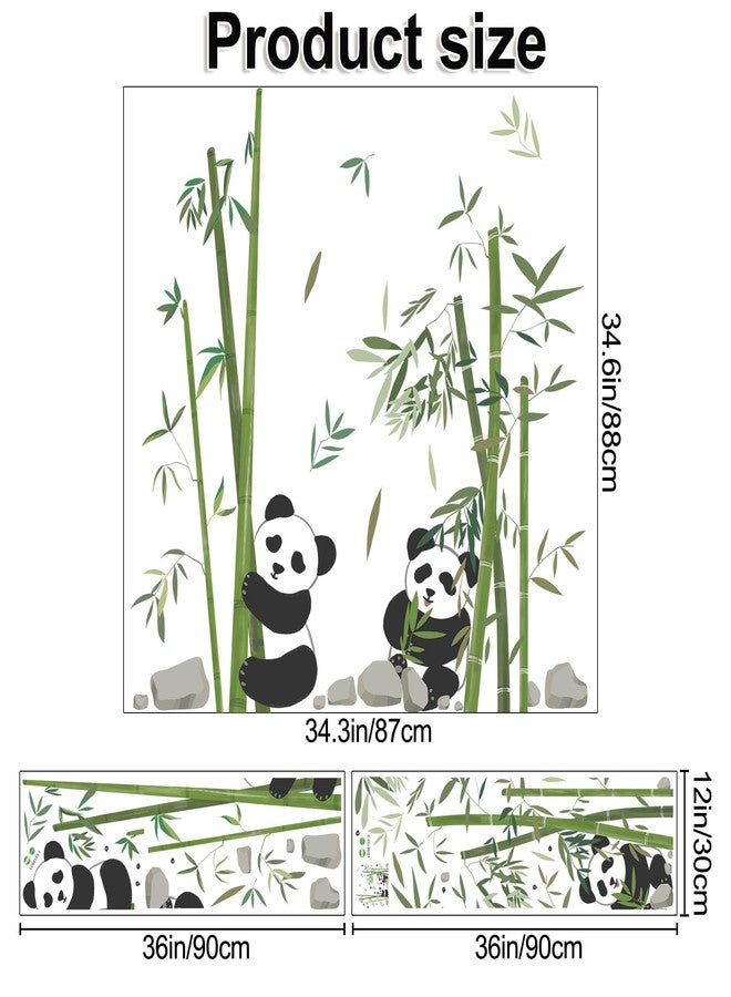 DRWSSR Panda Eating Bamboo Wall Decal Cute Cartoon Panda Wall Stickers Living Room Bedroom Sofa TV Wall Decals Bamboo Green Plants Self Adhesive Removable DIY Art Decor Wall Stickers, 2 * 12x36inch - Image 2