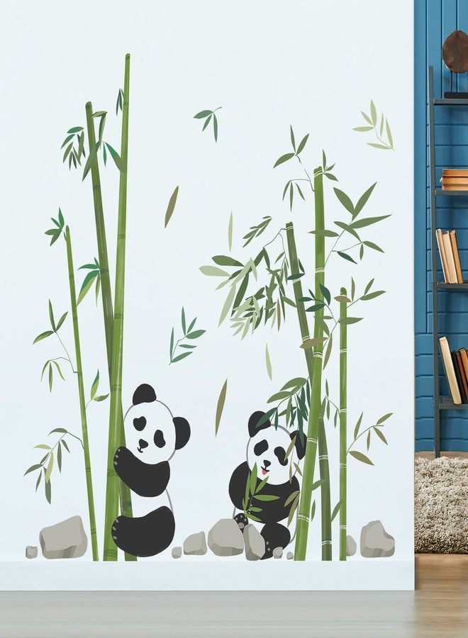 DRWSSR Panda Eating Bamboo Wall Decal Cute Cartoon Panda Wall Stickers Living Room Bedroom Sofa TV Wall Decals Bamboo Green Plants Self Adhesive Removable DIY Art Decor Wall Stickers, 2 * 12x36inch - Image 4