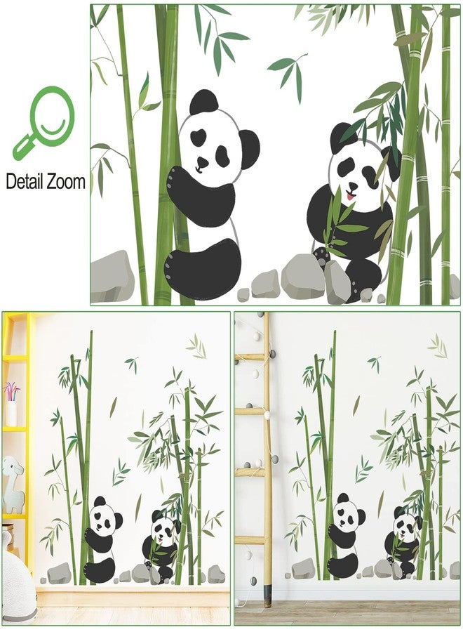 DRWSSR Panda Eating Bamboo Wall Decal Cute Cartoon Panda Wall Stickers Living Room Bedroom Sofa TV Wall Decals Bamboo Green Plants Self Adhesive Removable DIY Art Decor Wall Stickers, 2 * 12x36inch - Image 3
