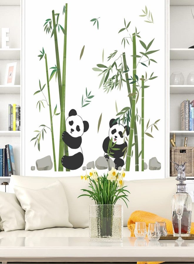DRWSSR Panda Eating Bamboo Wall Decal Cute Cartoon Panda Wall Stickers Living Room Bedroom Sofa TV Wall Decals Bamboo Green Plants Self Adhesive Removable DIY Art Decor Wall Stickers, 2 * 12x36inch - Image 5