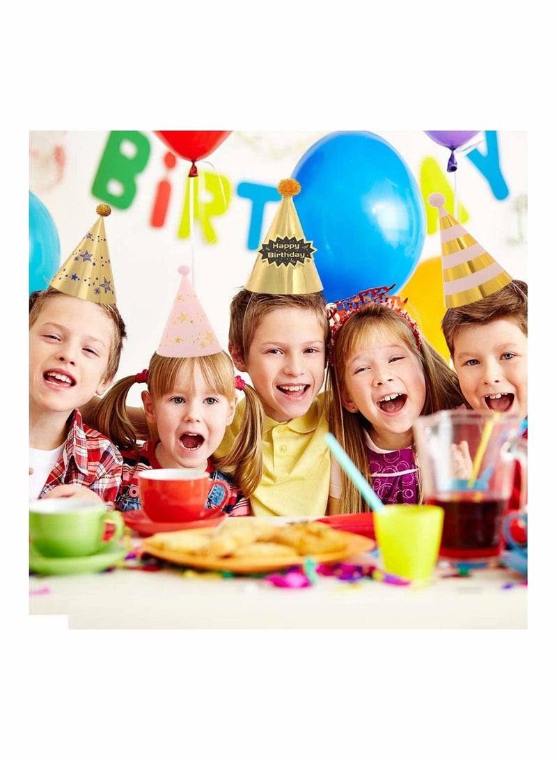 واي آند دي 8 PCS Party Hats Birthday Cone With Pom Poms, Paper Hats, Cake for Children, Happy Decorations Kids Adults - Image 3