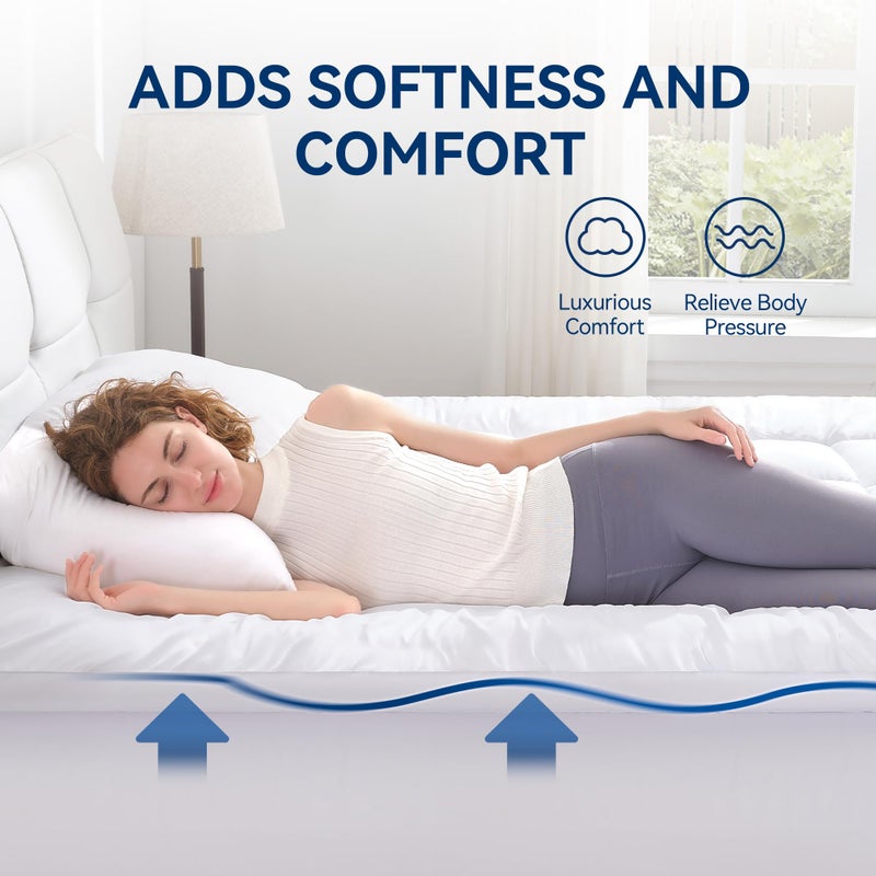 BDEUS Dual Layer 5 Inch Memory Foam Mattress Topper Queen Size, 2 Inch Gel Memory Foam Plus 3 Inch 1450 GSM Down Alternative Quilted Pillow Top Mattress Pad Cover,White - Image 3