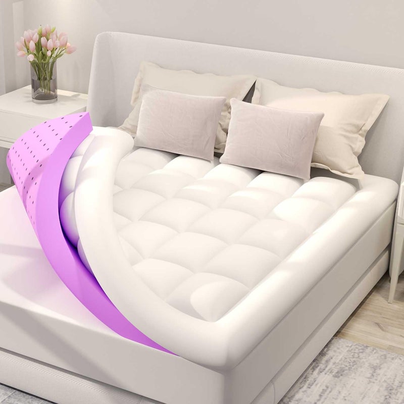 BDEUS Dual Layer 5 Inch Memory Foam Mattress Topper Queen Size, 2 Inch Gel Memory Foam Plus 3 Inch 1450 GSM Down Alternative Quilted Pillow Top Mattress Pad Cover,White - Image 1