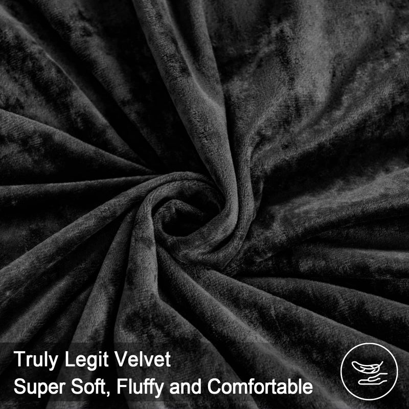 بي أتش إف PHF حقًا غطاء لحاف Velvet Cover Set King Size 3PCS Ultra Soft Cofforter Cover Cover Set Luxury Fansy Flannel Davet Woving with Pillow Shams Bedding Collection 104 "× 90" "Black" - Image 5