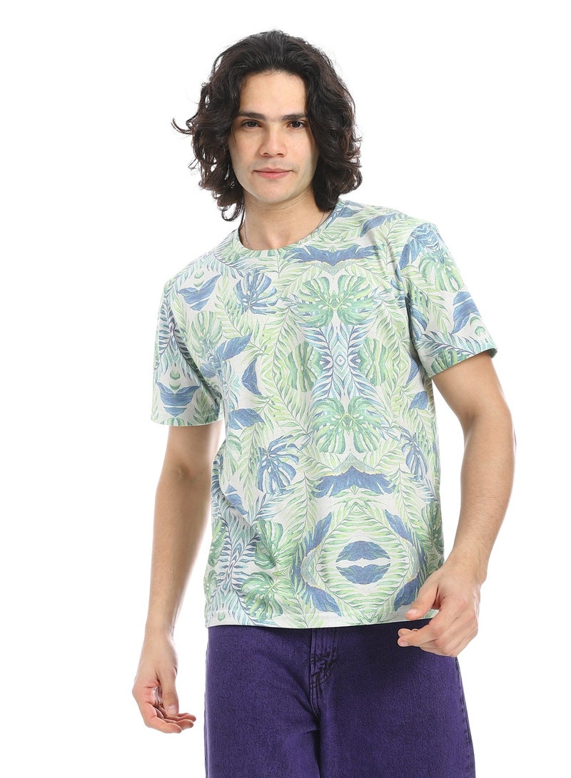 Andora Short Seeves Jungle Print T-Shirt _Pastel Green & Blue - Image 1