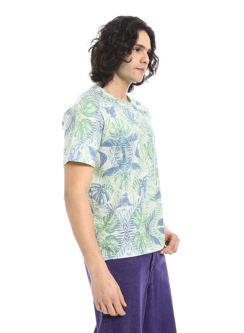 Andora Short Seeves Jungle Print T-Shirt _Pastel Green & Blue - Image 2