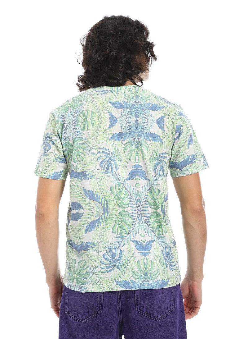Andora Short Seeves Jungle Print T-Shirt _Pastel Green & Blue - Image 3