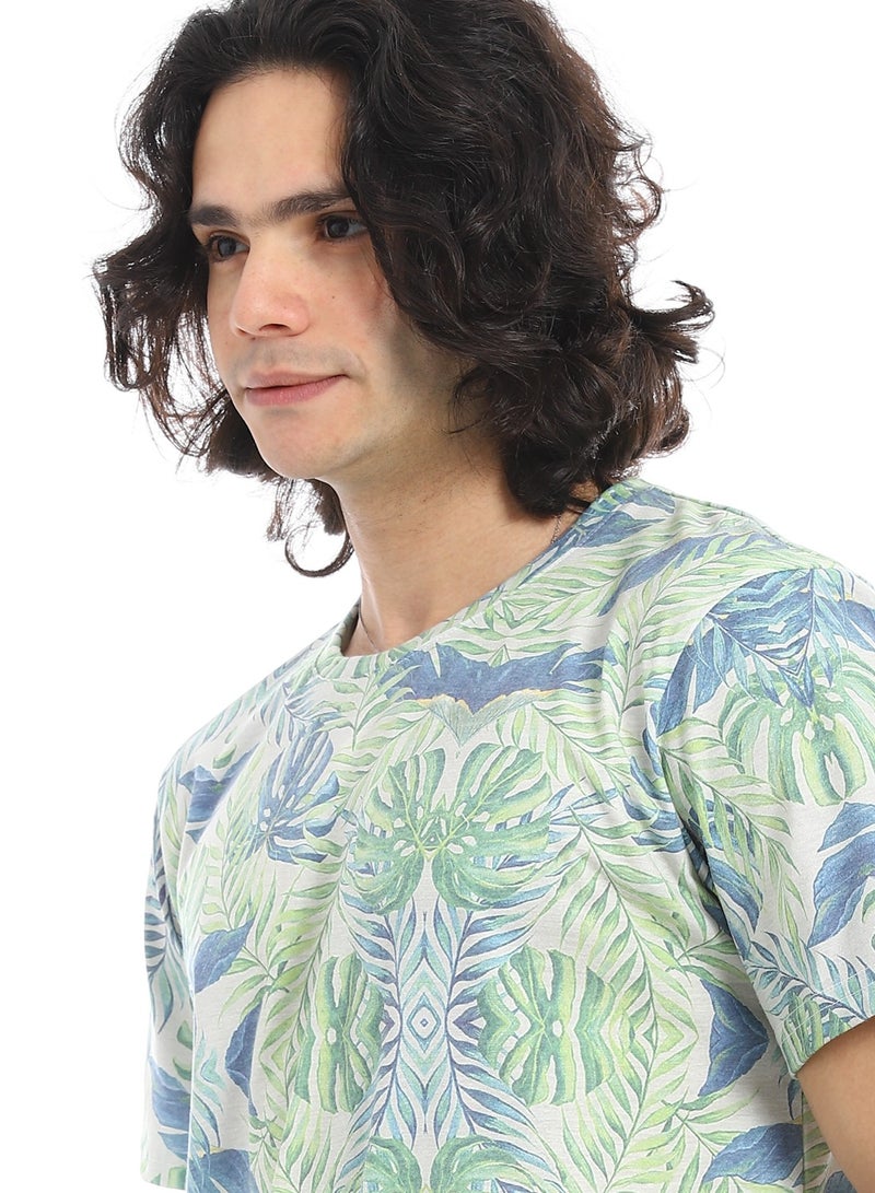 Andora Short Seeves Jungle Print T-Shirt _Pastel Green & Blue - Image 4