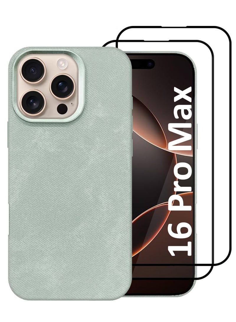 CATANES 3Packs iPhone 16 Pro Max Alcantara Case Cover Premium Quality Luxurious Soft Touch Protection with Metal Camera Frame with Two 3D Screen Protectors - Natural Titanium  - Image 1
