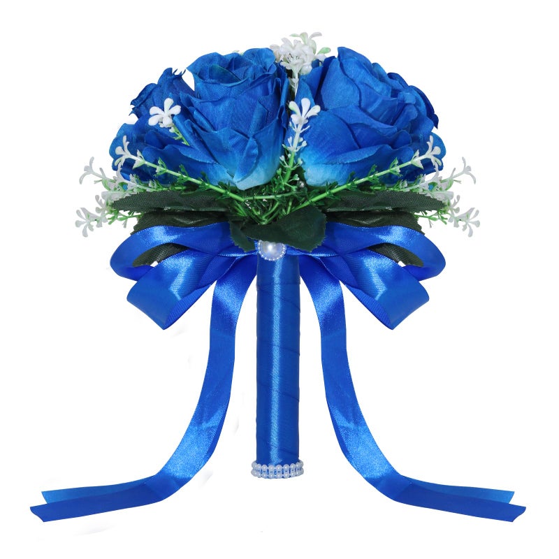 BERYLER Wedding Bouquets for Bride, Small Bridal Flower for Bridesmaid, Artificial Blue Toss Rose - Image 1