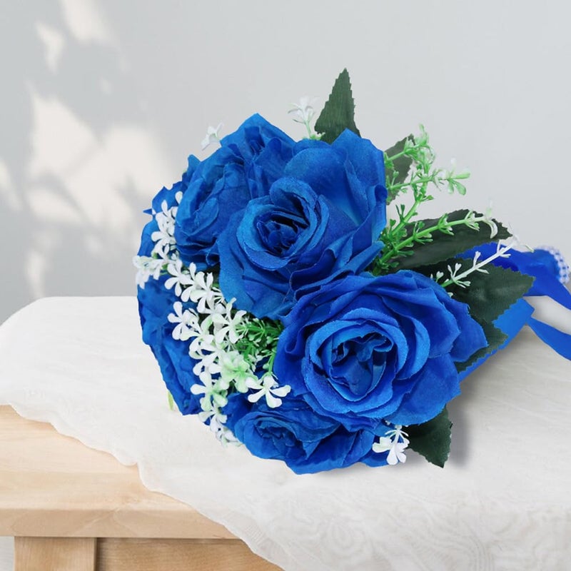 BERYLER Wedding Bouquets for Bride, Small Bridal Flower for Bridesmaid, Artificial Blue Toss Rose - Image 4