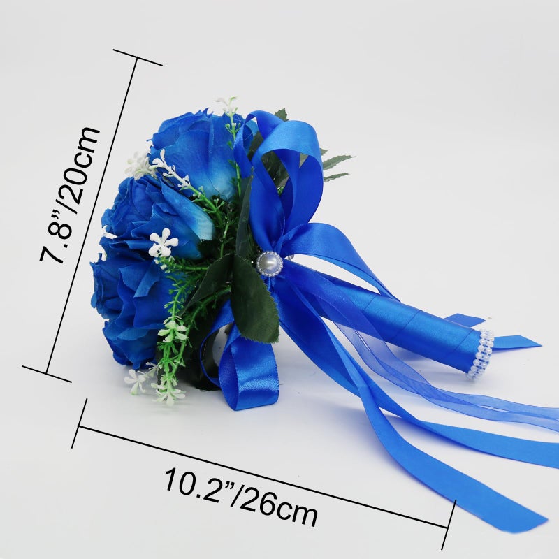 BERYLER Wedding Bouquets for Bride, Small Bridal Flower for Bridesmaid, Artificial Blue Toss Rose - Image 2