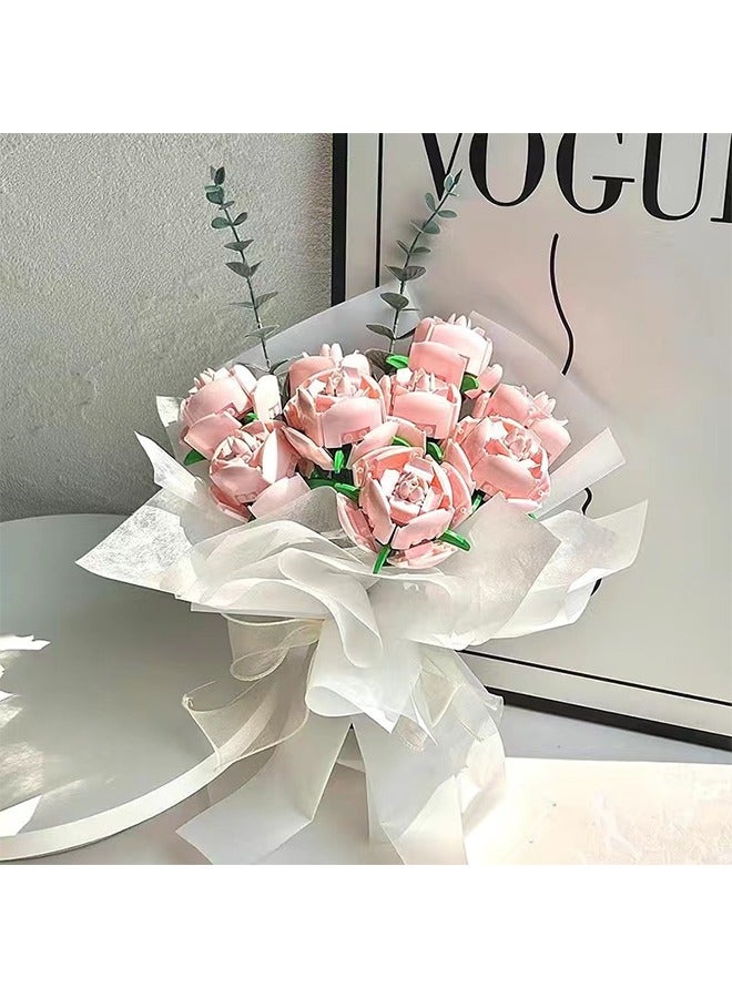 Bouquet Brick Set Rose Pink Artificial Flower Construction Project Release stress and focus the mind, perfect for adults/teens as a birthday gift  - Image 2