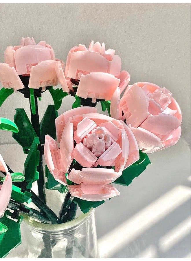 Bouquet Brick Set Rose Pink Artificial Flower Construction Project Release stress and focus the mind, perfect for adults/teens as a birthday gift  - Image 5