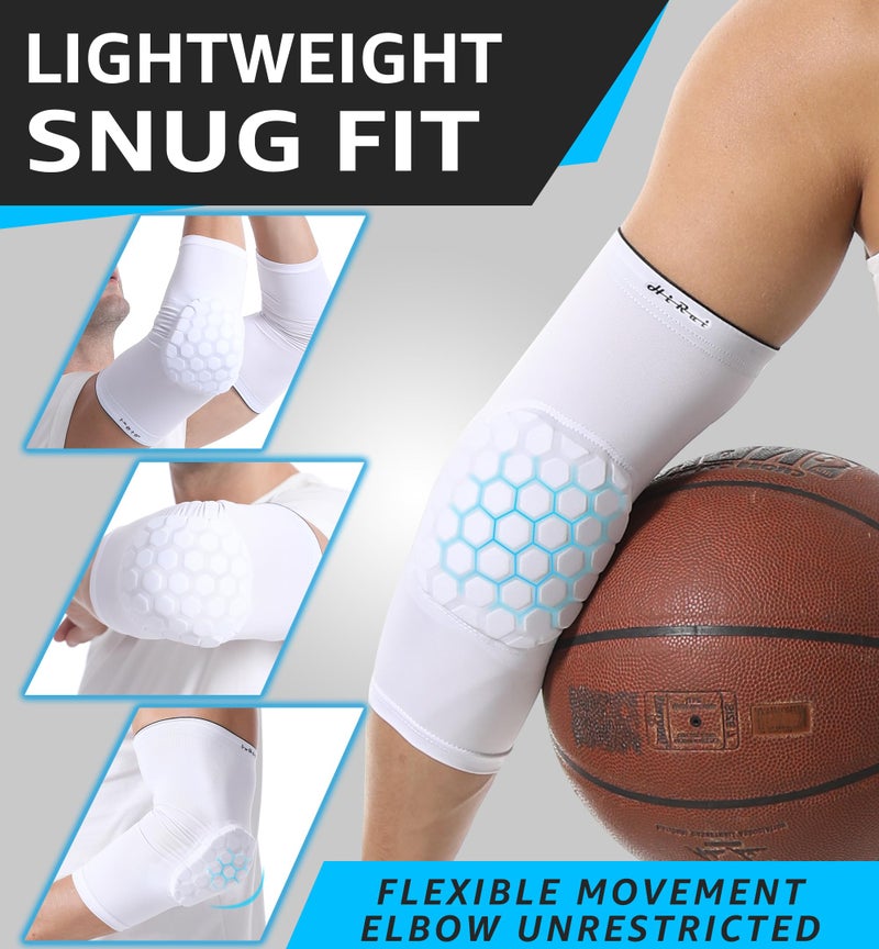 HiRui Elbow Pads, Basketball Baseball Elbow Brace Elbow Support Arm Compression Sleeve Collision Avoidance Elbow Pad for Volleyball Cycling Football Work Out, Women&Men(1Pair) (White, 3XL) - Image 3