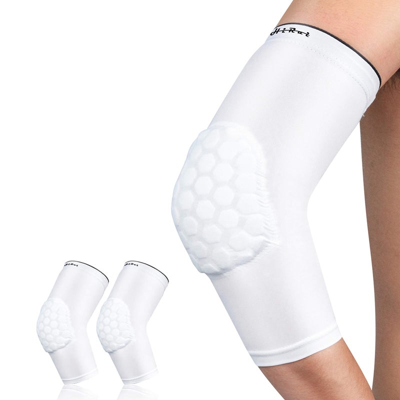 HiRui Elbow Pads, Basketball Baseball Elbow Brace Elbow Support Arm Compression Sleeve Collision Avoidance Elbow Pad for Volleyball Cycling Football Work Out, Women&Men(1Pair) (White, 3XL) - Image 1
