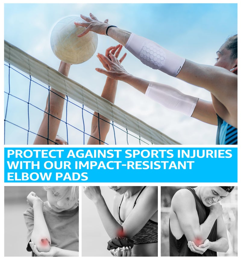 HiRui Elbow Pads, Basketball Baseball Elbow Brace Elbow Support Arm Compression Sleeve Collision Avoidance Elbow Pad for Volleyball Cycling Football Work Out, Women&Men(1Pair) (White, 3XL) - Image 4