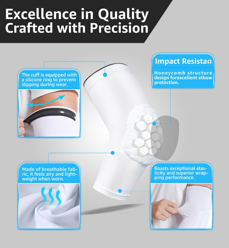 HiRui Elbow Pads, Basketball Baseball Elbow Brace Elbow Support Arm Compression Sleeve Collision Avoidance Elbow Pad for Volleyball Cycling Football Work Out, Women&Men(1Pair) (White, 3XL) - Image 5