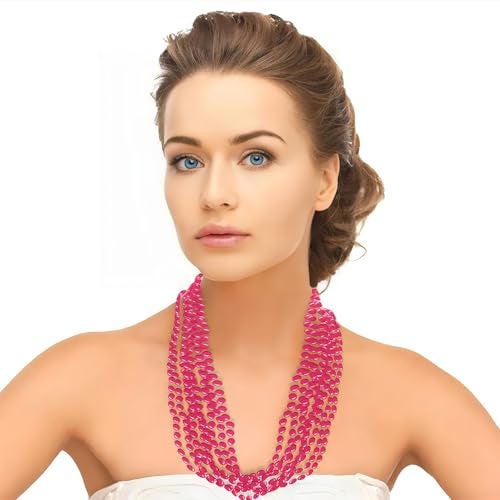 Amscan Pink Metallic Bead Necklaces - 30" (Pack of 8) - Stunning Party Accessory, Perfect for Celebrations and Costume Events - Image 3