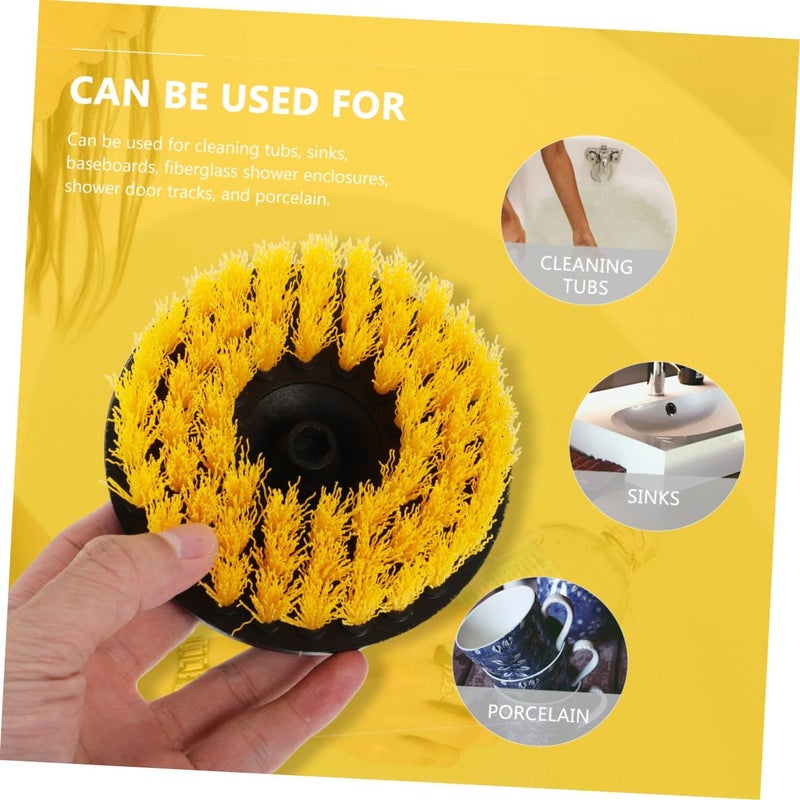 VERDANVERSE Electric Drill Brush Cleaning Tool Set 5-Inch Round Brush Heads Yellow Hollow Core Floor Scrubber Attachment for Home Kitchen Bathroom Use - Image 3