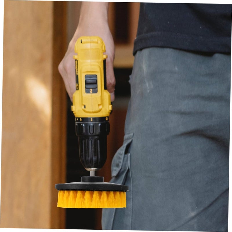 VERDANVERSE Electric Drill Brush Cleaning Tool Set 5-Inch Round Brush Heads Yellow Hollow Core Floor Scrubber Attachment for Home Kitchen Bathroom Use - Image 4