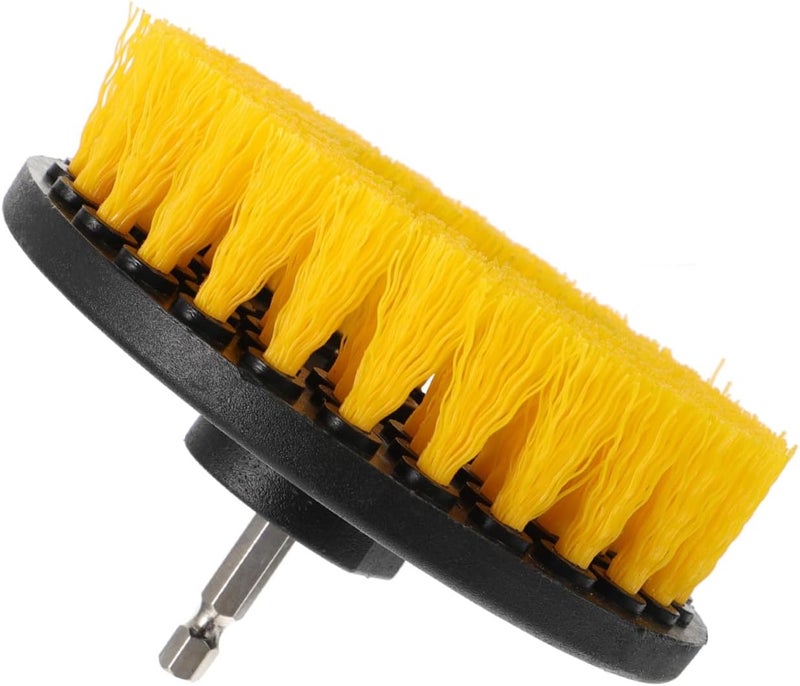 VERDANVERSE Electric Drill Brush Cleaning Tool Set 5-Inch Round Brush Heads Yellow Hollow Core Floor Scrubber Attachment for Home Kitchen Bathroom Use - Image 1
