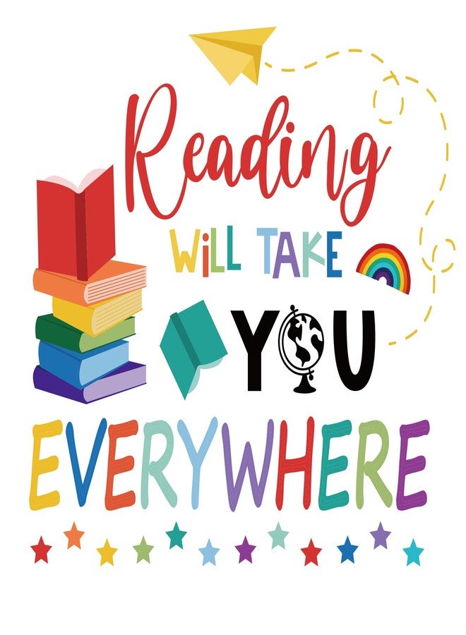 SUPERDANT Reading Wall Decor Inspirational Quote Learning Wall Sticker DIY Kids Book Reading Will Take You Everywhere Books Decals for Read Corner Nursery Library Classroom Study Room School Stickers - Image 1
